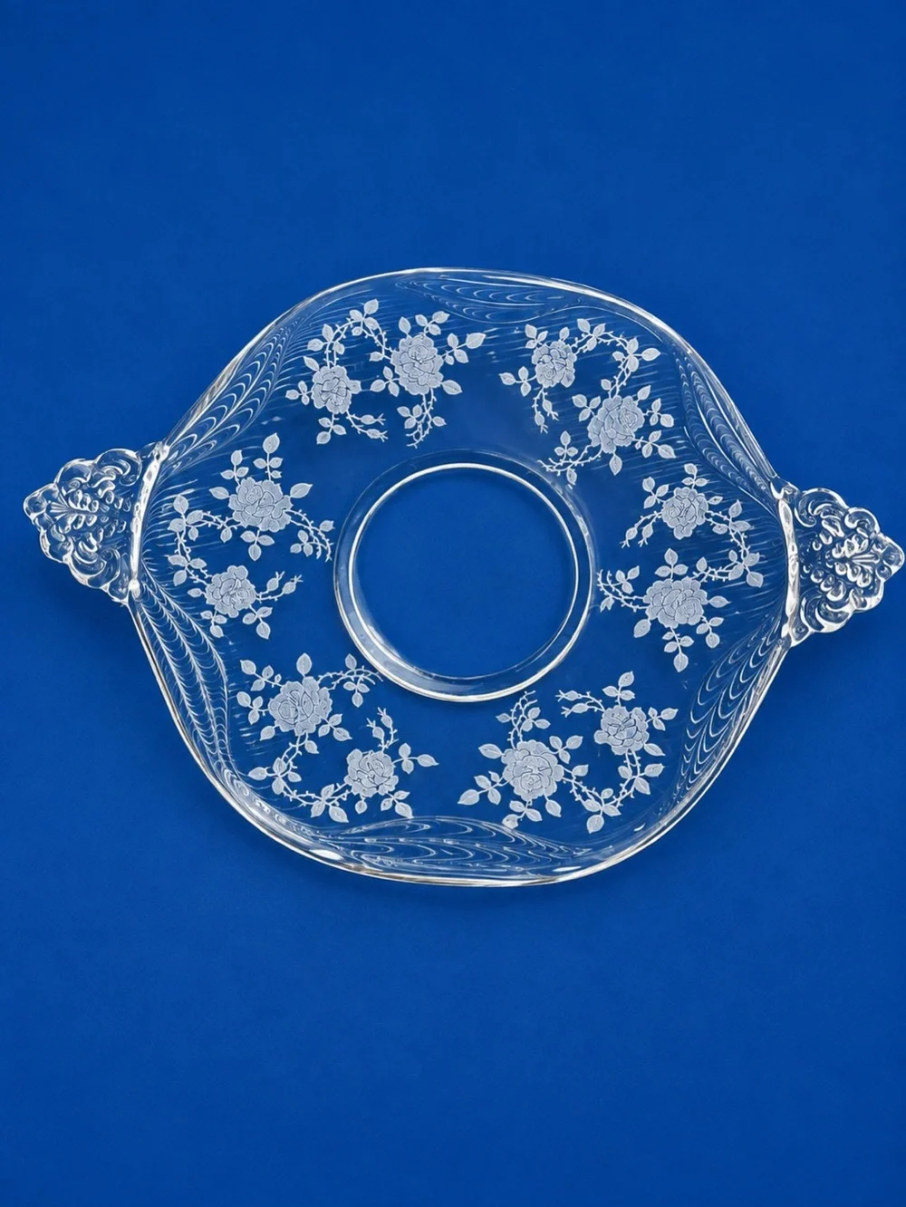 Fostoria Small Sweet Meat Bowl -Willowmere Shabby Etched Rose Pattern-Vintage